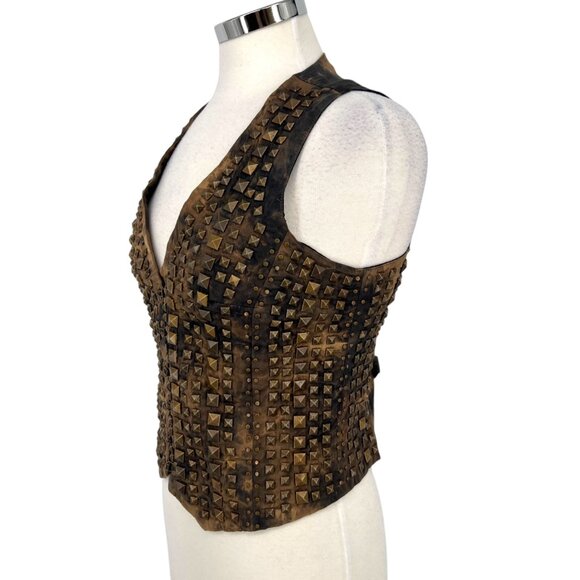 Cecilia De Bucourt Studded Vest Brown Black Tie-Dye Size Medium NWT - Picture 5 of 12
